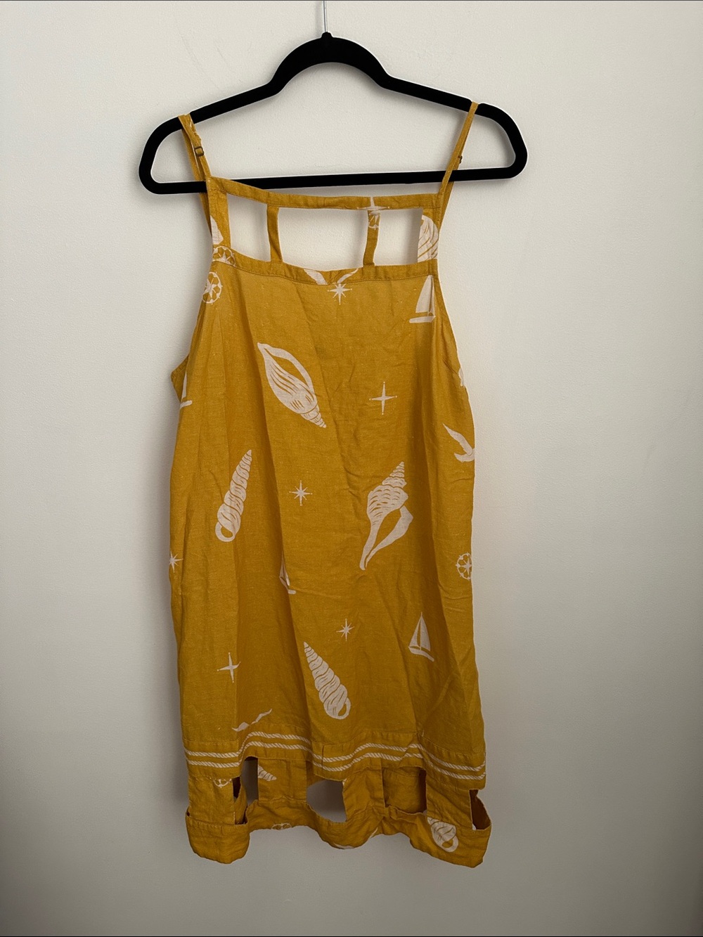 Yellow Shell-Print Casual Sundress with Strap Detail